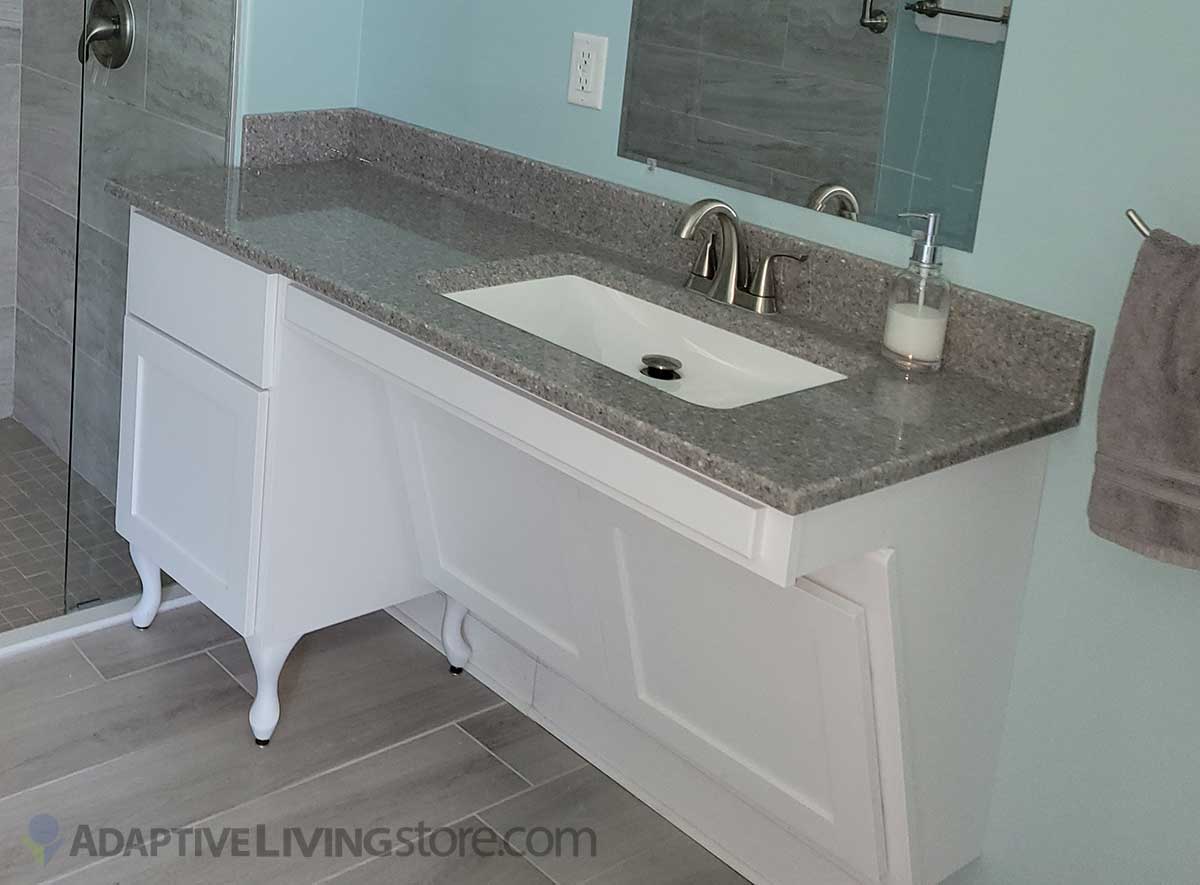 wheelchair cabinet with side base white with gray sink top