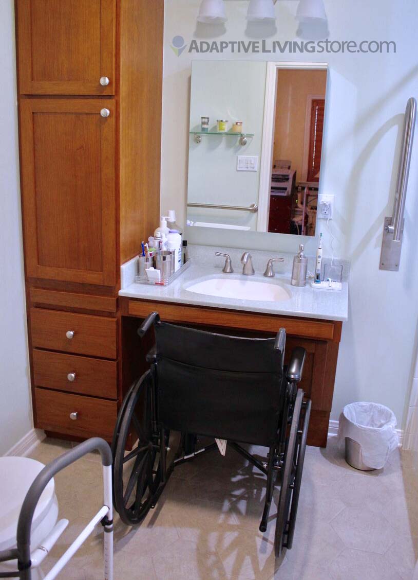 Wheelchair cabinet with side linen cabinet for storage